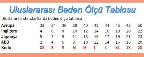 Uluslararası Beden Ölçü Tablosu